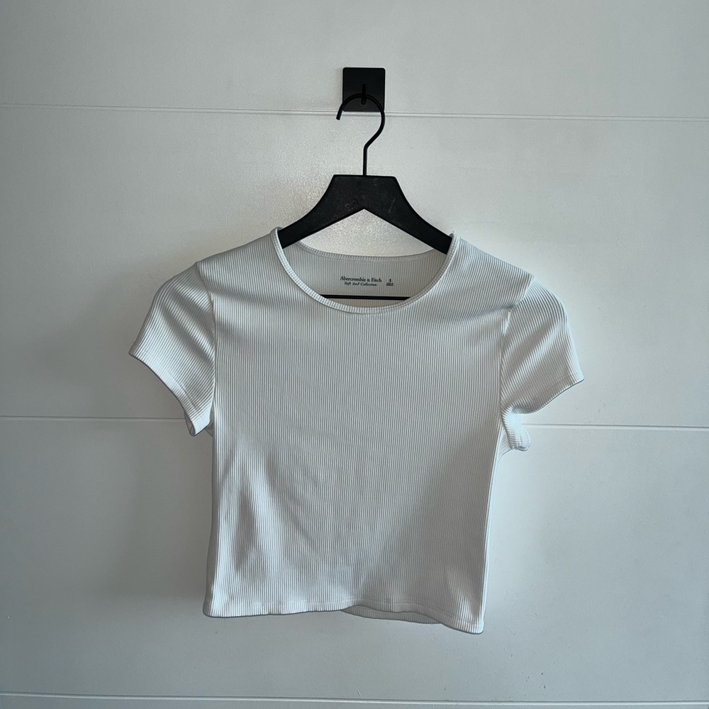 Abercrombie White Ribbed Crop Top